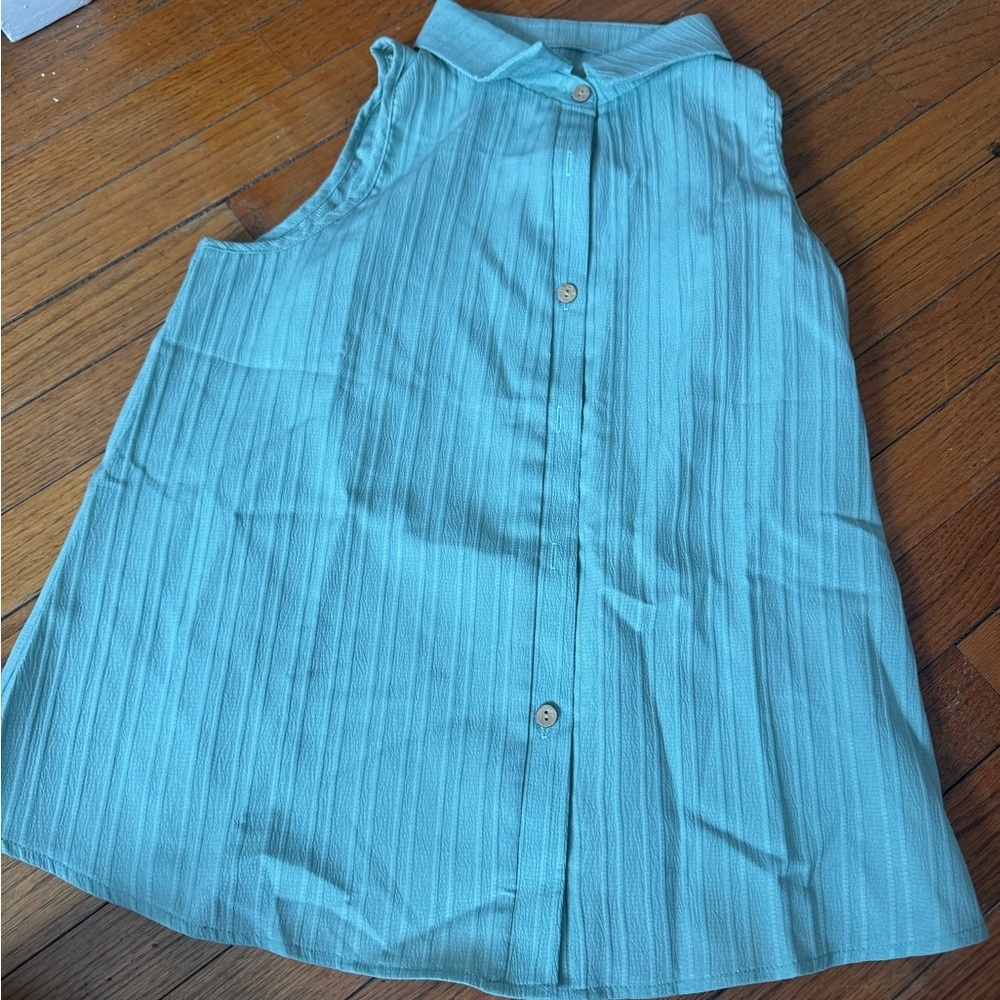 Chic Nation Teal Sleeveless Button-Up Top